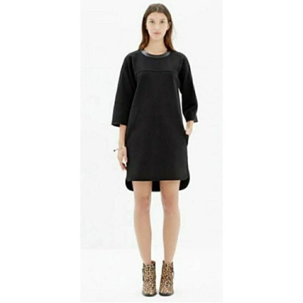 Madewell Black Leather-Trim Piqué Ponte Dress‎ M